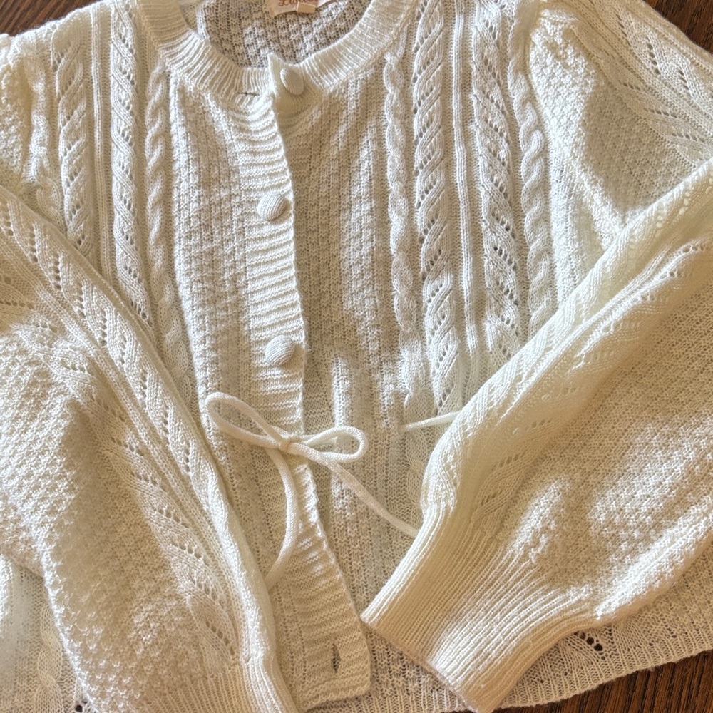 Listicle Ivory Textured Knit Cardigan